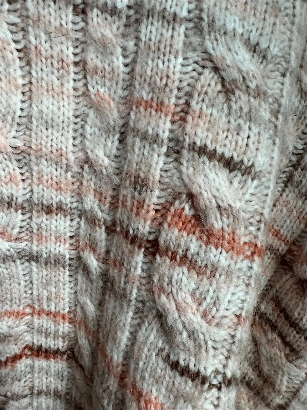 Madden Girl | Pink Brown Coral Cream Cropped Cable-Knit Sweater Size L